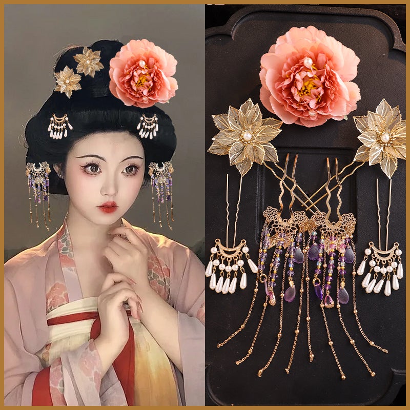 Generic Ancient Costume National style accessories ancient style Tang Han clothing headdress silk flower hair accessories Dunhuang dance hairpin hair ball accessories combHair accessories combination (TZ suit 154) Hair accessories combination (TZ suit 154)