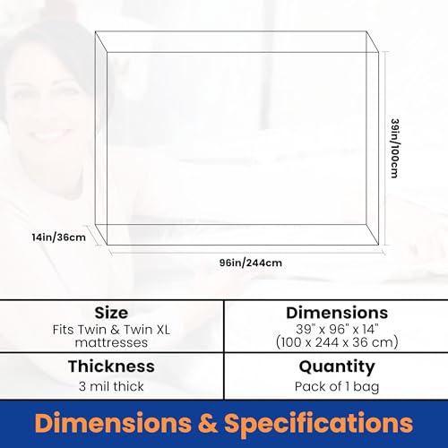 VICMORE Heavy-Duty Twin/Twin XL Mattress Bag for Moving & Storage – Waterproof, Tear-Resistant Plastic Mattress Protector Cover, Transparent & Easy-Fit - Image 4