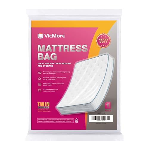 VICMORE Heavy-Duty Twin/Twin XL Mattress Bag for Moving & Storage – Waterproof, Tear-Resistant Plastic Mattress Protector Cover, Transparent & Easy-Fit - Image 1