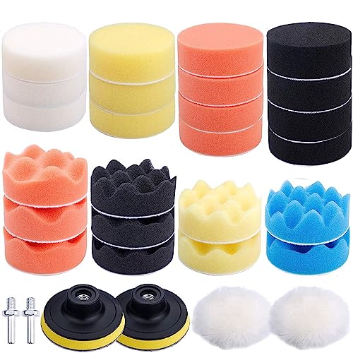 Augshy Polishing Pad, 31 Pcs 3 Inch Polishing Pad Kit, 3 Inch Buffing Pads for Drill Adapter Car Auto Polisher - Image 1