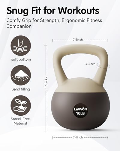 LAVVON Soft Kettlebell - Cushioned Impact-Resistant Base and Anti-Slip, Kettle bell Anti-Slip Grip Weight for Home Workouts, Safe Strength Training Kettlebells Sets for Women & Men, With Non-slip Gloves (Black-White, 10 LB) - Image 5