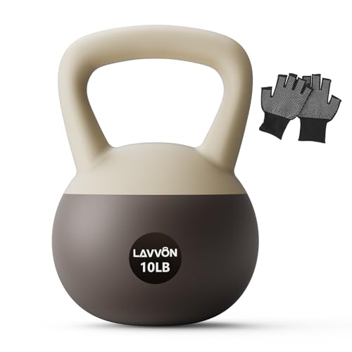LAVVON Soft Kettlebell - Cushioned Impact-Resistant Base and Anti-Slip, Kettle bell Anti-Slip Grip Weight for Home Workouts, Safe Strength Training Kettlebells Sets for Women & Men, With Non-slip Gloves (Black-White, 10 LB) - Image 1
