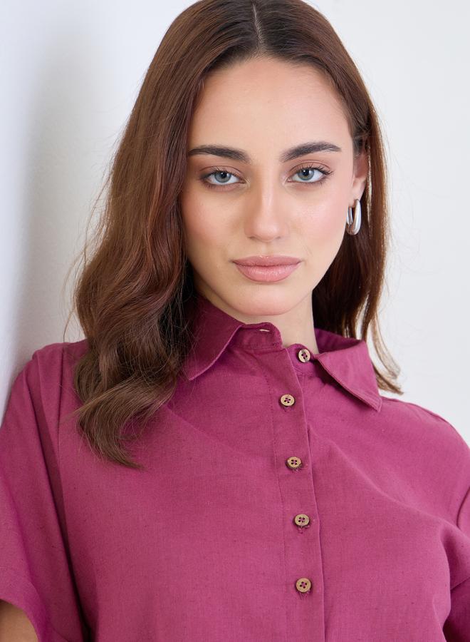 ستايلي بلوزة سادة بقصة بوكسي وأكتاف منخفضة - Image 3