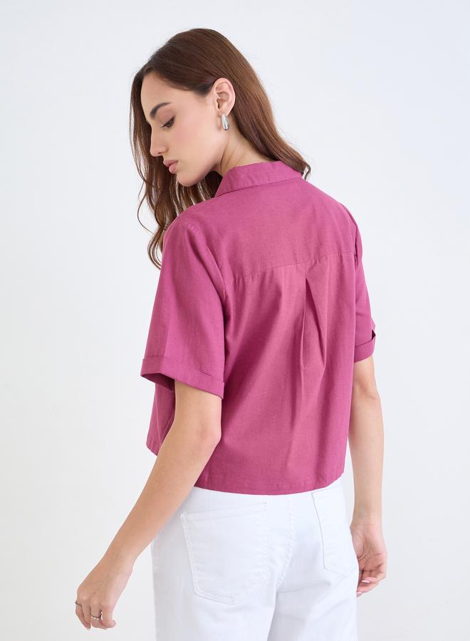 ستايلي بلوزة سادة بقصة بوكسي وأكتاف منخفضة - Image 4