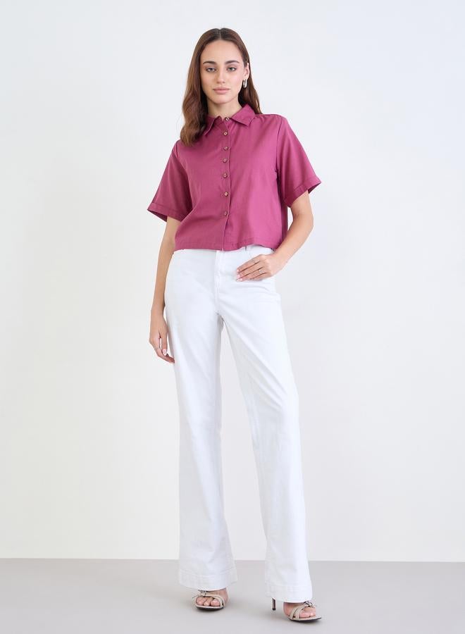 ستايلي بلوزة سادة بقصة بوكسي وأكتاف منخفضة - Image 2