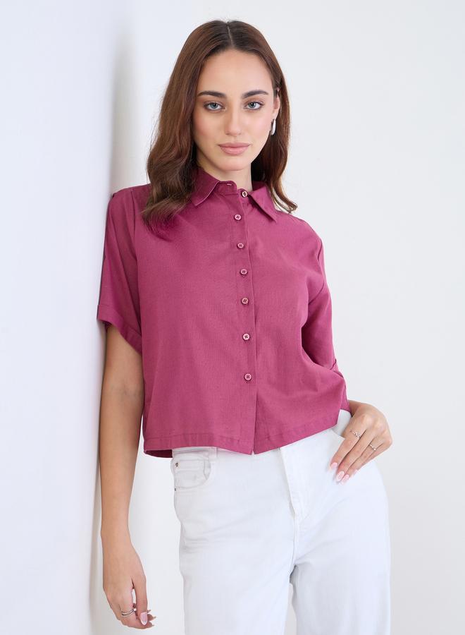 ستايلي بلوزة سادة بقصة بوكسي وأكتاف منخفضة - Image 1