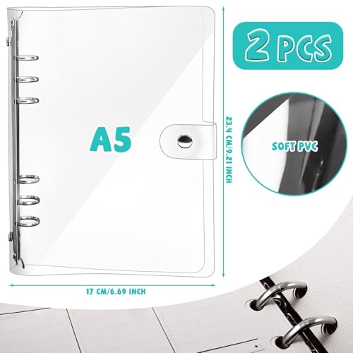 Newbested 2 Pack A5 Transparent Soft PVC 6-Hole Binder Notebook Covers with Snap Button Closure - Refillable, Round Ring, for Cover Protection (Paper Not Included) - Image 2