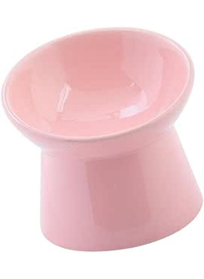 Ceramic Raised Pet Bowl Tilted Edge High Base Feeder Pink for Neck Protection - Image 1