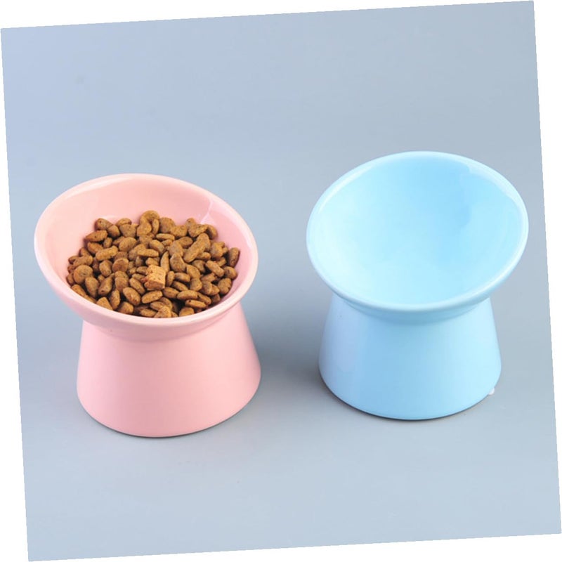 Ceramic Raised Pet Bowl Tilted Edge High Base Feeder Pink for Neck Protection - Image 4