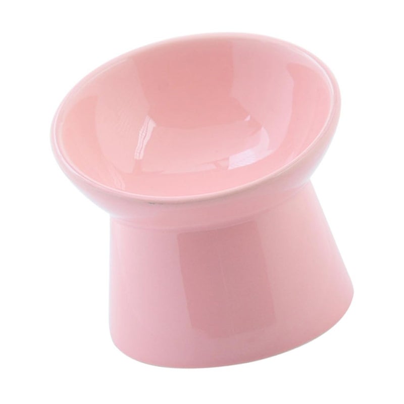 Ceramic Raised Pet Bowl Tilted Edge High Base Feeder Pink for Neck Protection - Image 2