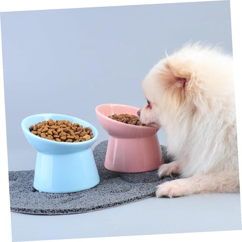 Ceramic Raised Pet Bowl Tilted Edge High Base Feeder Pink for Neck Protection - Image 5