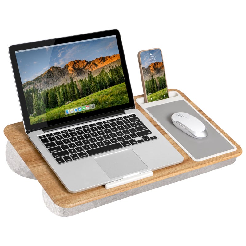 LAPGEAR Home Office Lap Desk with Device Ledge Mouse Pad and Phone Holder Oak Woodgrain Fits up to 156 Inch Laptops Style No 91589