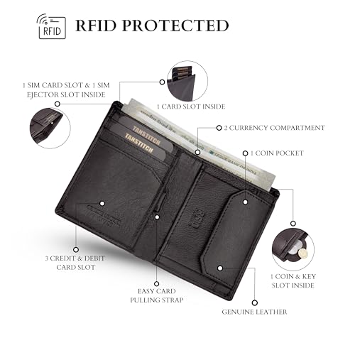 TANSTITCH Men Genuine Leather Wallets Slim Design | RFID Protected Gents Purse | Leather Wallets for Men Original Front Pocket Brown Nappa - Image 2