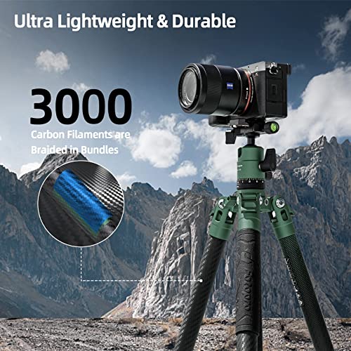 Fotopro Carbon Fiber Tripod 60 Inch 360 Degree Ball Head Quick Release Plate Lightweight Camera Tripod for Travel Tripod Folded Height Only 143 Max Loads up to 22lbs XAircross 3 Green - Image 3