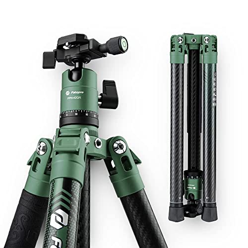 Fotopro Carbon Fiber Tripod 60 Inch 360 Degree Ball Head Quick Release Plate Lightweight Camera Tripod for Travel Tripod Folded Height Only 143 Max Loads up to 22lbs XAircross 3 Green - Image 1