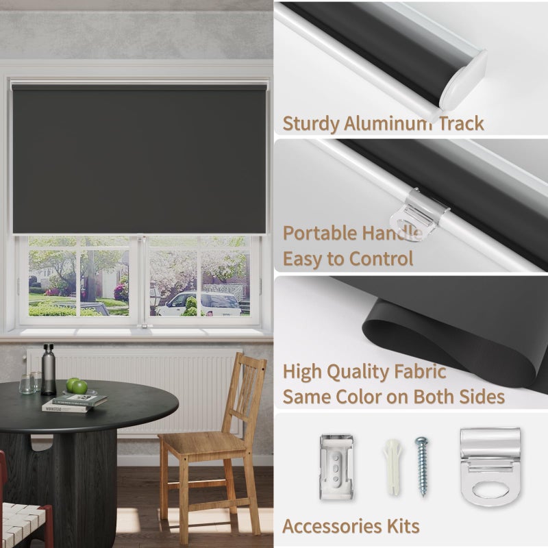 MYshade Blackout Cordless Roller Shades, Room Darkening Free-Stop Roll Up Blinds for Windows, Pull Down Blocking Blind for Home and Office, Easy to Install, 23" W X 72" H, Black - Image 2