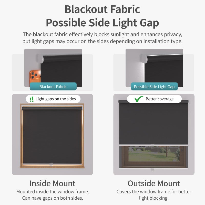 MYshade Blackout Cordless Roller Shades, Room Darkening Free-Stop Roll Up Blinds for Windows, Pull Down Blocking Blind for Home and Office, Easy to Install, 23" W X 72" H, Black - Image 3