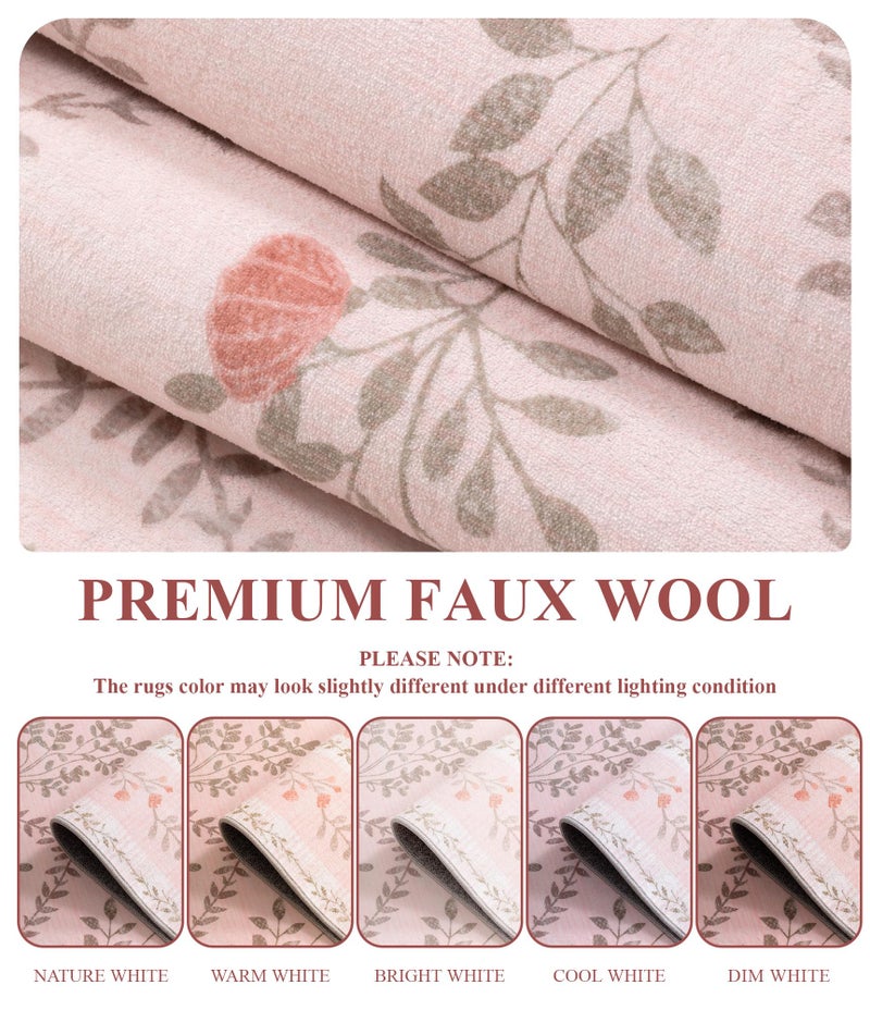 YIHOUSE 5x7 Pink Floral Rug for Bedroom Girls, Washable Area Rugs for Living Room Non Slip Ultra-Thin, Soft Throw Carpet for Nursery, Kids Playroom, Classroom, Home Office Decor - Image 4