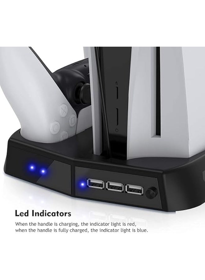 Vertical Cooling Stand for PS5 – All-in-One Charging Dock with Dual Controller Charger, Suction Fan & 3 USB Ports – Space-Saving & Practical Setup - Image 2