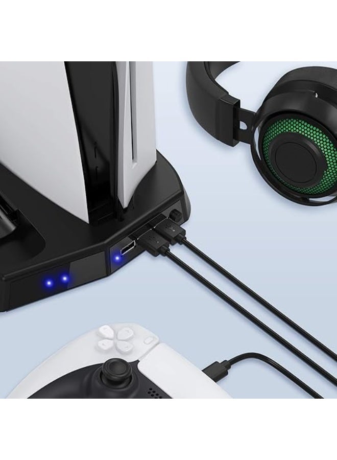 Vertical Cooling Stand for PS5 – All-in-One Charging Dock with Dual Controller Charger, Suction Fan & 3 USB Ports – Space-Saving & Practical Setup - Image 4