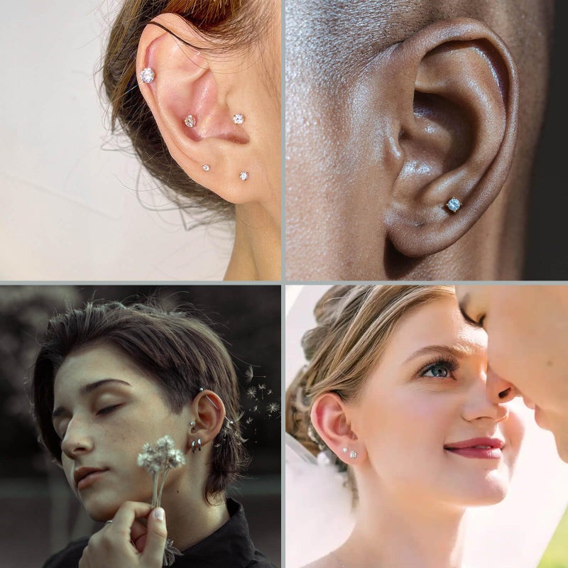 Gotumo 20G Flat Back Earrings Stud Nose Ring Titanium Internal Thread Tragus Labret Cartilage Lip Medusa Conch Body Piercing Jewelry Nose Stud Hypoallergenic for Women Men(Silver S) - Image 3