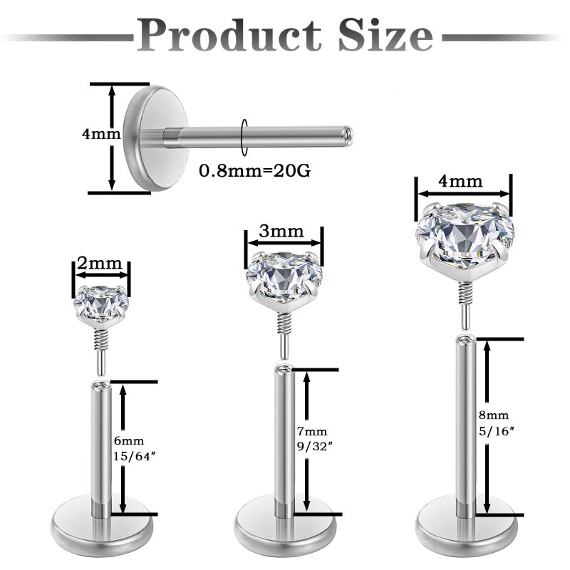 Gotumo 20G Flat Back Earrings Stud Nose Ring Titanium Internal Thread Tragus Labret Cartilage Lip Medusa Conch Body Piercing Jewelry Nose Stud Hypoallergenic for Women Men(Silver S) - Image 2