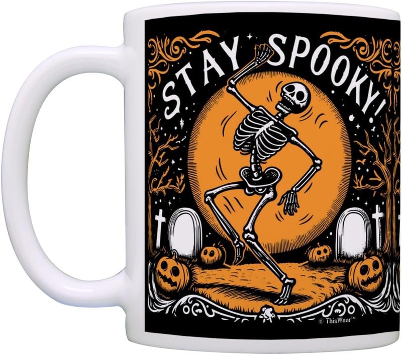 ThisWear Halloween Mugs Coffee Stay Spooky Woodcut 2 Pack 11oz Ceramic Coffee Mug Set - Image 3