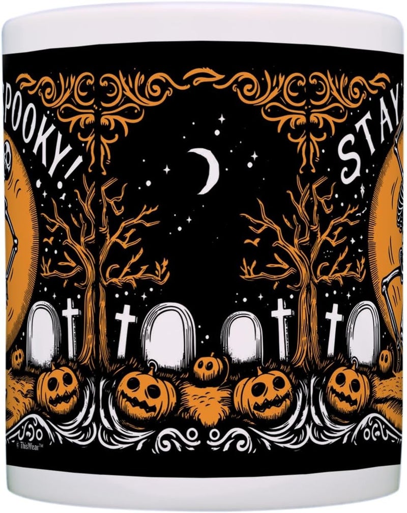 ThisWear Halloween Mugs Coffee Stay Spooky Woodcut 2 Pack 11oz Ceramic Coffee Mug Set - Image 4