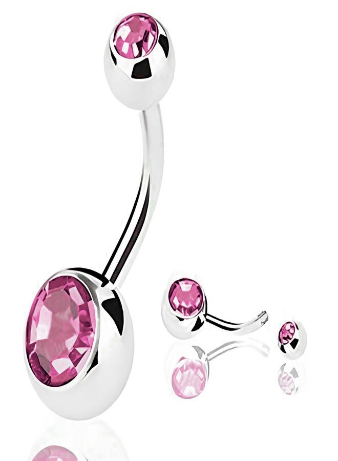 GLOBELLE Pink Stainless Steel Round Belly Button Navel Ring for Women and Girls (KPJ-102) 1pcs - Image 1