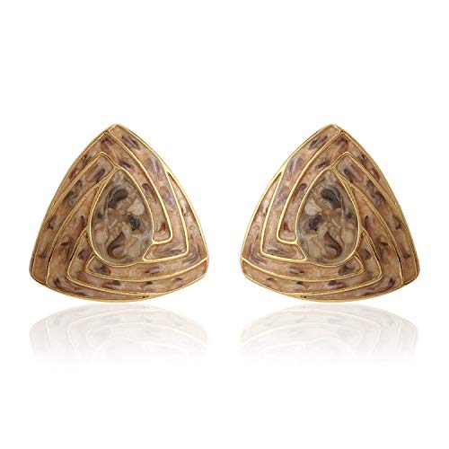 Estele Metal Brass 24Kt Gold Plated Triangle Shaped Stud Earrings With Beige Enamel For Girls and Women - Image 1