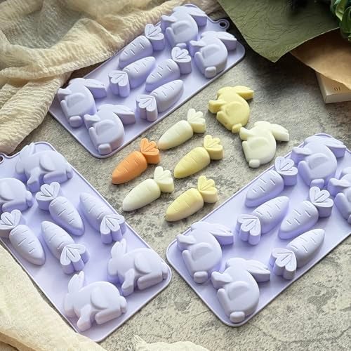 ZINDIACINE 3-Pack Easter Bunny Silicone Mold, 3D Easter Bunny Chocolate Molds Carrot Candy Ice Mold Food Grade Non-Stick Silicone Molds for Candy, Jelly, Fondant, Resin, Candle Making - Image 5