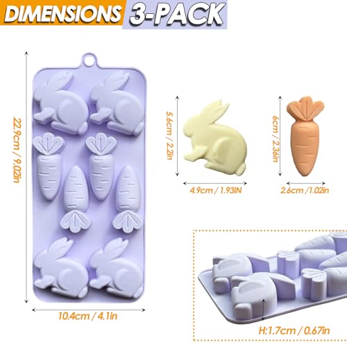 ZINDIACINE 3-Pack Easter Bunny Silicone Mold, 3D Easter Bunny Chocolate Molds Carrot Candy Ice Mold Food Grade Non-Stick Silicone Molds for Candy, Jelly, Fondant, Resin, Candle Making - Image 3
