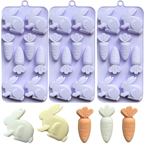 ZINDIACINE 3-Pack Easter Bunny Silicone Mold, 3D Easter Bunny Chocolate Molds Carrot Candy Ice Mold Food Grade Non-Stick Silicone Molds for Candy, Jelly, Fondant, Resin, Candle Making - Image 1