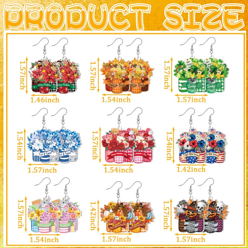 Glenmal 9 Pairs St. Patrick's Day Holiday Earrings for Women Easter Gnome/truck/floral Vase Acrylic Drop Dangle Earring(Novel Style) - Image 4