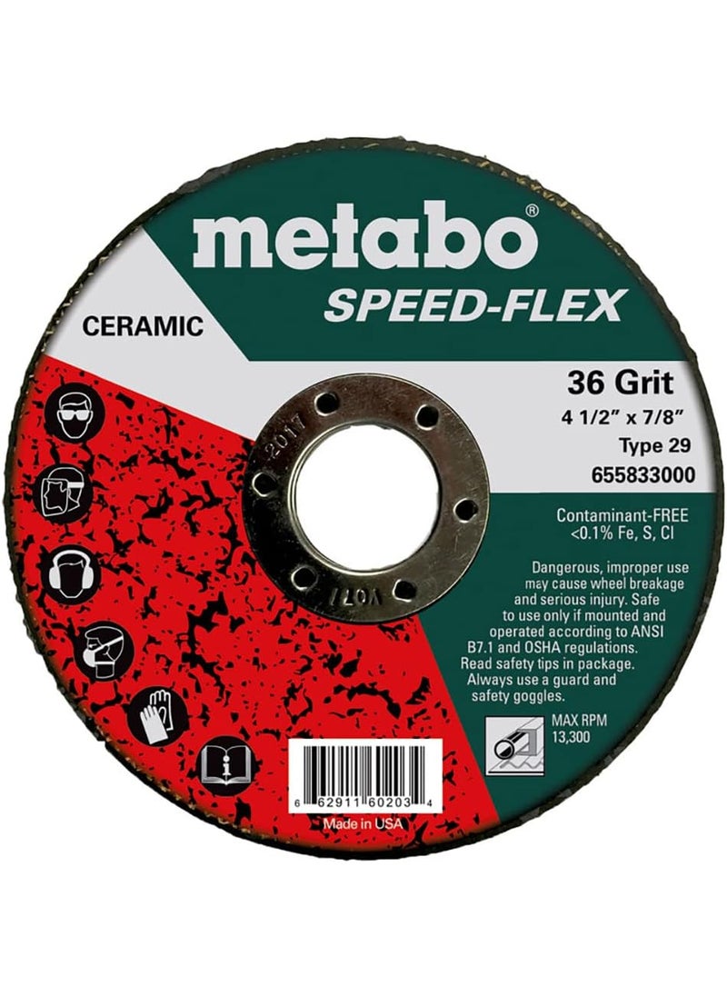 Metabo Metabo  Application SteelStainless Steel  4 12 SpeedFlex Ceramic 36 Grit 78 T29 Fiberglass 655833000 SpeedFlex 