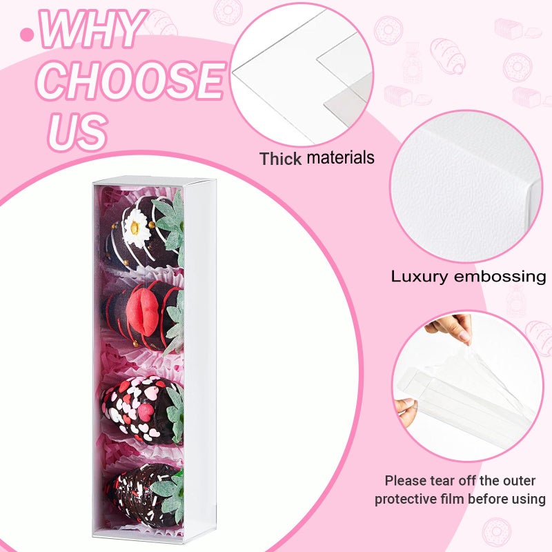 TEMLQPACK Bakery Packaging Supplies: 12Pack White Chocolate Covered Strawberry Box for 4, Macaron Boxes, Long Treat Box for Truffles, Cookies, Ores, Chocolate Cocoa Bombs & Cake Ball - Image 3