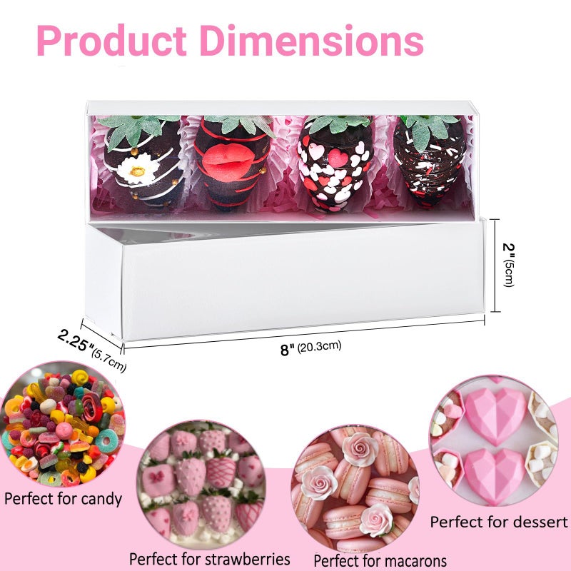 TEMLQPACK Bakery Packaging Supplies: 12Pack White Chocolate Covered Strawberry Box for 4, Macaron Boxes, Long Treat Box for Truffles, Cookies, Ores, Chocolate Cocoa Bombs & Cake Ball - Image 2