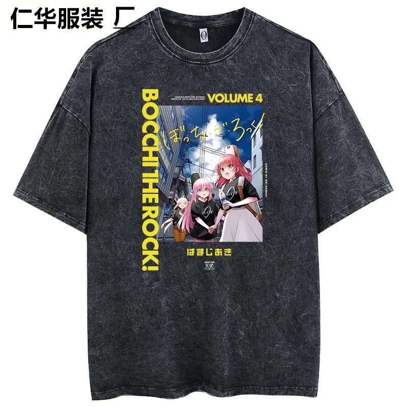 Lonely Rock Live Stage Cartoon Animation Washed Old Retro Short Sleeve T-Shirt American Cotton - Image 1