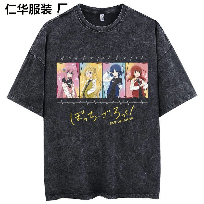 Lonely Rock Live Stage Cartoon Animation Washed Old Retro Short Sleeve T-Shirt American Cotton - Image 5