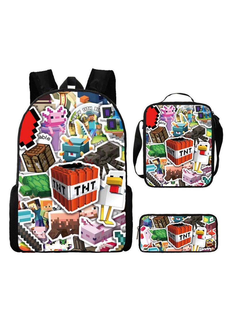 MINECRAFT My World Cartoon Student Backpack Three-piece Set 29*42*16cm 