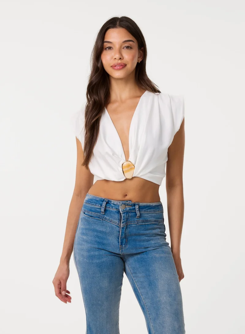 بينك فانيلا Stone Buckle Slinky Crop Top