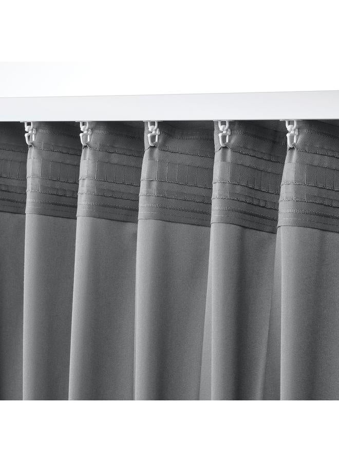 إيروريكس ستائر، زوج واحد، مع شريط رأسي/رمادي، 135x300 سم - Image 4