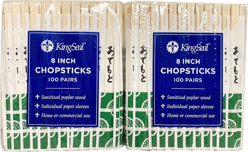 KingSeal 200 Count | 8 Inch Natural Poplar Disposable Wood Chopsticks, Paper Sleeve, Waribashi, Bulk Pack - 2 Packs x 100 Pairs - Image 3