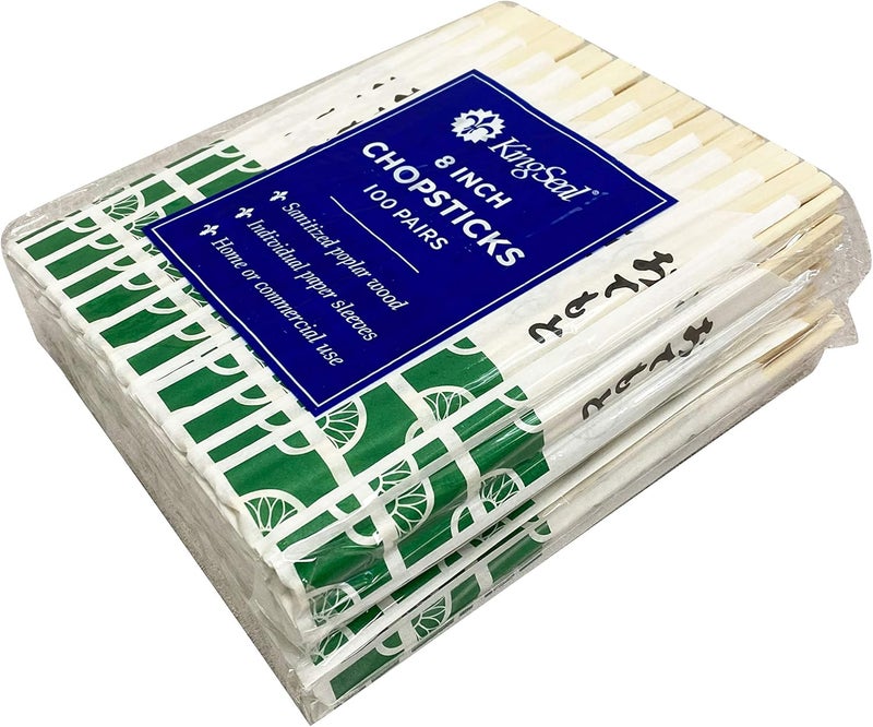 KingSeal 200 Count | 8 Inch Natural Poplar Disposable Wood Chopsticks, Paper Sleeve, Waribashi, Bulk Pack - 2 Packs x 100 Pairs - Image 4