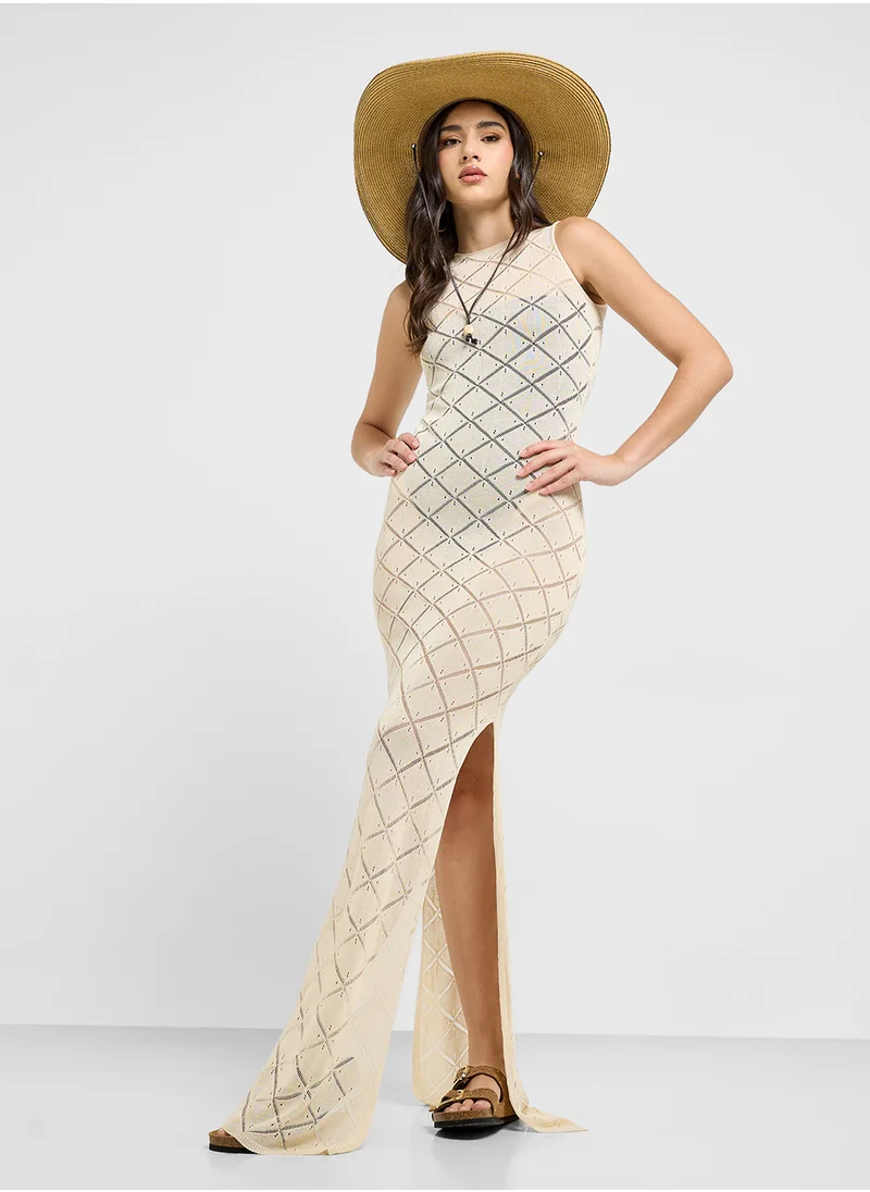 Ginger Crochet Knitted Beach Dress With Side Slit