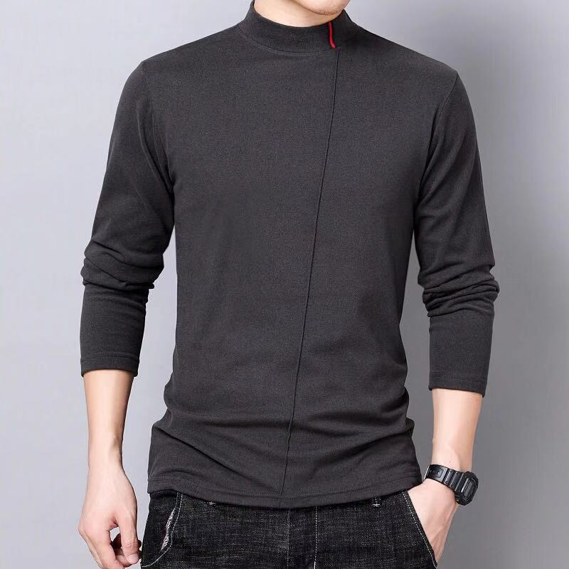 Mens Thermal Long Sleeve Turtleneck Velvet T-Shirt Black  - Image 1