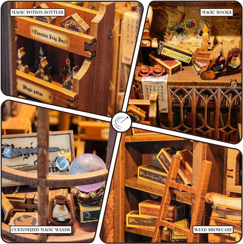 مجموعة حرفية لحامل الكتب، مجموعة مصغرة لبيت الدمى DIY، ألغاز خشبية ثلاثية الأبعاد مع أضواء LED لحامل الكتب، ديكور رف الكتب للبالغين والمراهقين - متجر العصا السحرية (SQ) - Image 5
