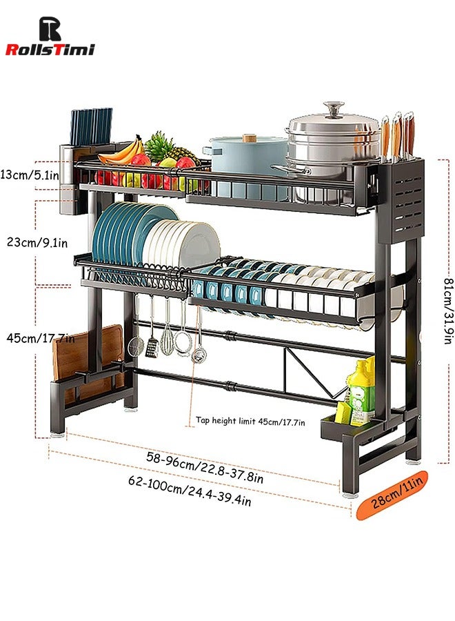 RollsTimi  Large Capacity Dish Drainer Drying Rack Telescopic Adjustable Length Kitchen Rack Multifunctional Expandable Counter Organizer Over Sink Space Saver Dish Rack - 2 Tier - Image 5