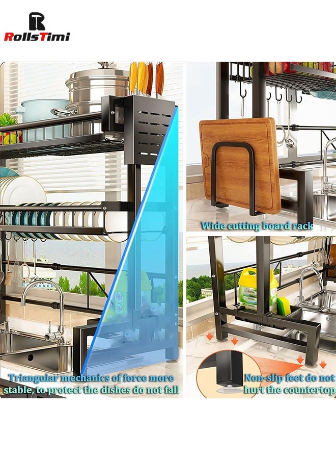 RollsTimi  Large Capacity Dish Drainer Drying Rack Telescopic Adjustable Length Kitchen Rack Multifunctional Expandable Counter Organizer Over Sink Space Saver Dish Rack - 2 Tier - Image 4