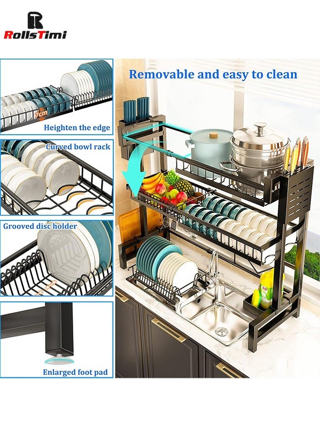 RollsTimi  Large Capacity Dish Drainer Drying Rack Telescopic Adjustable Length Kitchen Rack Multifunctional Expandable Counter Organizer Over Sink Space Saver Dish Rack - 2 Tier - Image 3